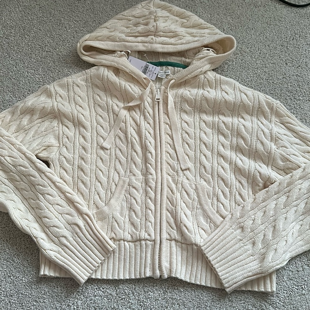 American Eagle Full Zip Cable Knit Hoodie